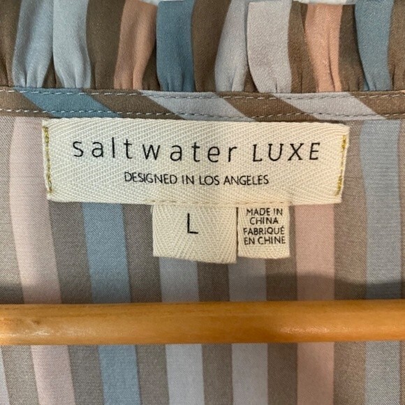 Saltwater Luxe Pastel Pink & Blue Striped Blouse - Size Large - EUC - Picture 2 of 5